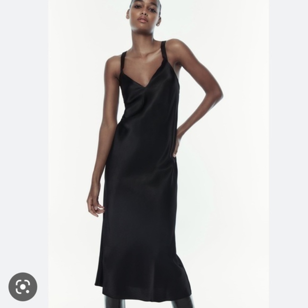 Zara NWT black satin lingerie style slip dress 9260/598